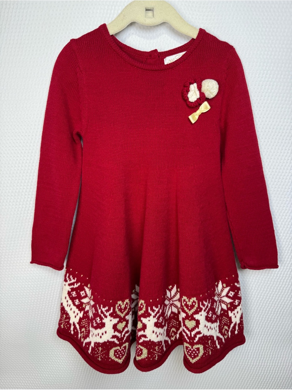 Heirlooms by Polly Flinders Girls Red Knit Christmas Reindeer Sweater Dress 2T